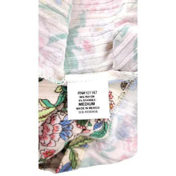 Kim & Cami Floral Print Blouse Women Size Medium Capped Sleeve Top Ribbed Knit - Picture 4 of 6